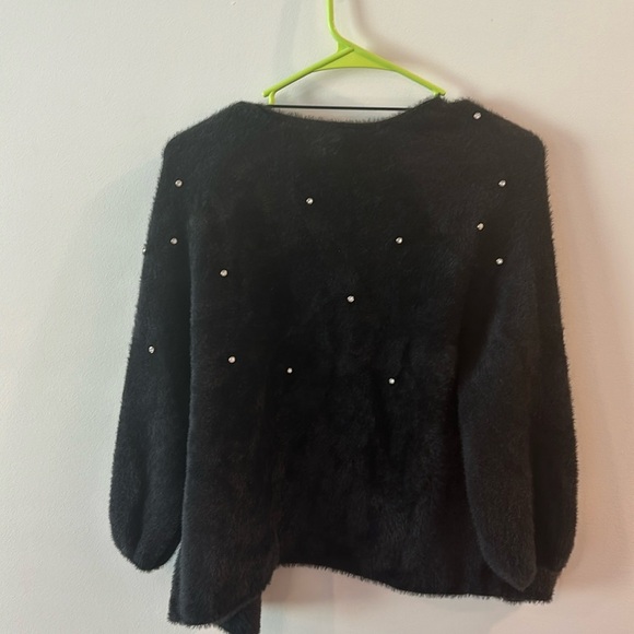 NIC+ZOE Grey Furry Cardigan with Embellished rhinestones - Picture 3 of 5